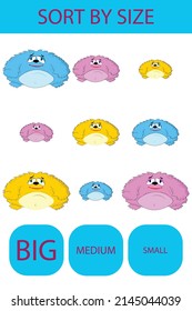 Match the toys  monsters by size large, medium and small. Children's educational game.