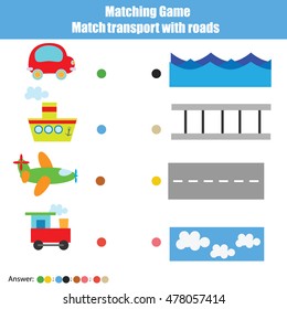 Match transport and roads children educational game  Learning transport theme kids activity