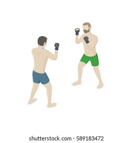 Match two fighters of martial mixed arts isolated on white background. Isometric view. Vector flat illustration.
