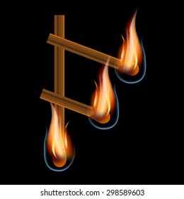 Match vector alphabet letter - "F" on a black background.