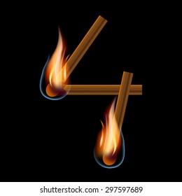 Match vector digit "four" on a black background.