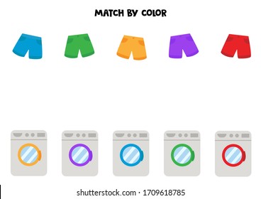 Match washing machine and shorts by color. Sorting game for kids.