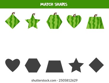 Match watermelons and geometrical 2d shapes. Logical educational game for kids.