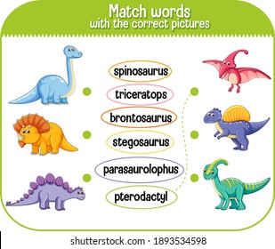 Match Words With The Correct Pictures Dinosaur Illustration