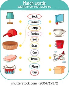 Match words with the correct pictures game for kids illustration