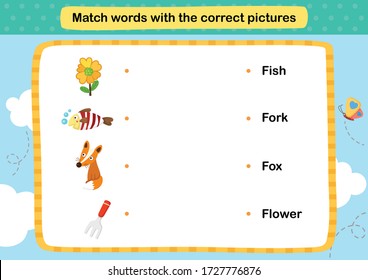 Match words with the correct pictures illustration, vector