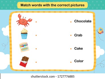 Match Words With The Correct Pictures Illustration, Vector