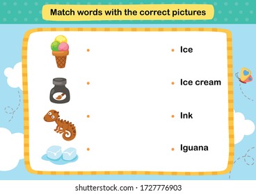 Match words with the correct pictures illustration, vector