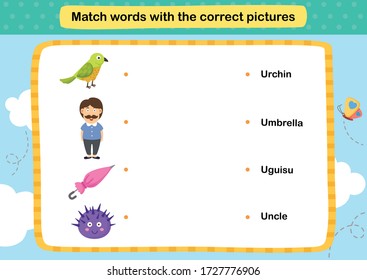 Match words with the correct pictures illustration, vector
