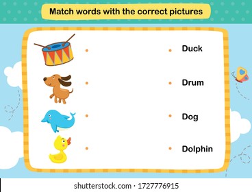 Match words with the correct pictures illustration, vector