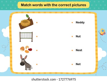 Match words with the correct pictures illustration, vector