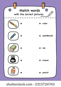 Match words with the correct pictures illustration, vector