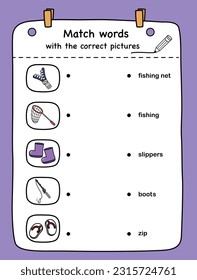 Match words with the correct pictures illustration, vector