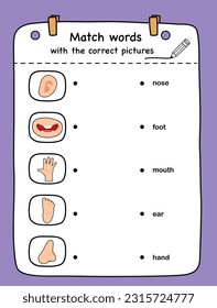 Match words with the correct pictures illustration, vector