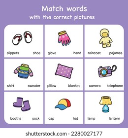 match words with pictures. Educational worksheet for preschool