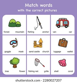 match words with pictures. Educational worksheet for preschool