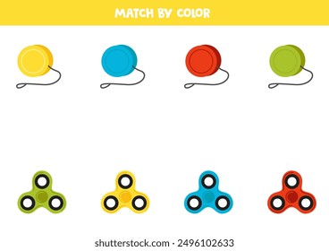 Match yo yo and spinners by colors. Logical color sorting game for kids.