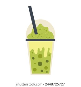 Matcha Boba tea in a cup with a straw. Drink green tea. Vector extensions