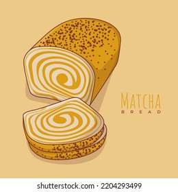 Matcha bread template in cartoon design with swirl inside for food advertising design