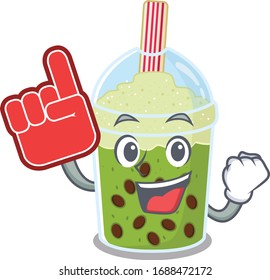 Matcha bubble tea mascot cartoon style with Foam finger