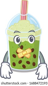 Matcha bubble tea mascot cartoon character design with silent gesture