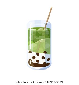 Matcha-Bubble-Tee, Perlmilchtee einzeln auf weißem Hintergrund. Sommerkaltgetränk, Vektorgrafik