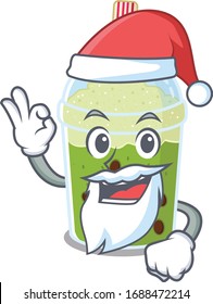 Matcha bubble tea in Santa cartoon character design showing ok finger