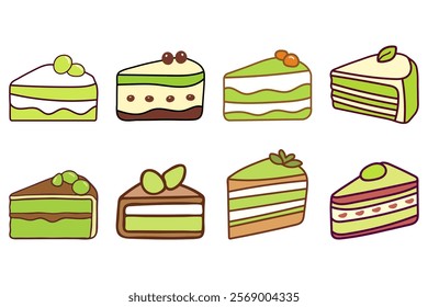 Matcha Cake Illustration Design Set