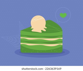 Matcha-Kuchen-Portion mit Herz