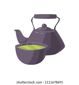 Matcha cartoon of green tea, latter cup. Hand drawing sketch vector illustration isolated on white background for poster, card, print, cool badge, packaging