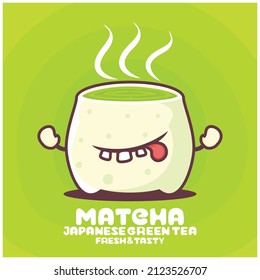Dessin de Matcha. illustration vectorielle de thé vert japonais. avec une drôle de bouche