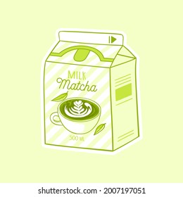 Matcha cartoon milk. Asian product. Hand drawn colored trendy vector illustration. Kawaii anime design. Cartoon style