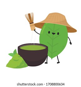 Matcha character. Tea leaves character. wallpaper. green tea cup vector. green tea powder vector.
Matcha tea whisk.