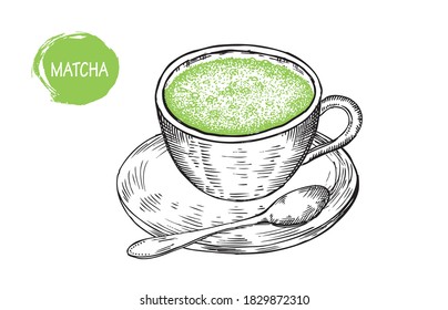 Ilustraciones dibujadas a mano en la taza de Matcha