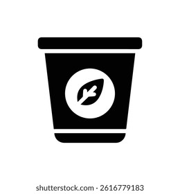 Matcha Cup with Leaf Logo Icon Black Fill Clean