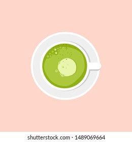 Matcha cup top view. Green tea vector.