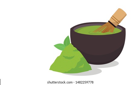 Matcha cup vector. green tea vector. wallpaper. Green tea poster design. tea whisk vector. 