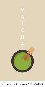 Matcha cup vector. green tea vector. wallpaper. Green tea poster design. tea whisk vector.
