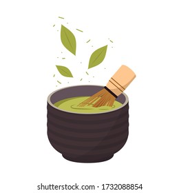 Matcha cup vector. green tea vector. wallpaper. Green tea poster design. tea whisk vector. 