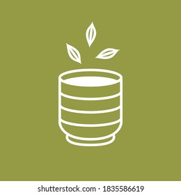 Matcha cup vector. green tea vector. free space for text. Matcha doodle logo.