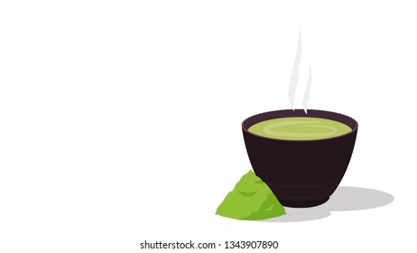 Matcha cup vector. symbol. wallpaper. free space for text. copy space. Matcha powder.