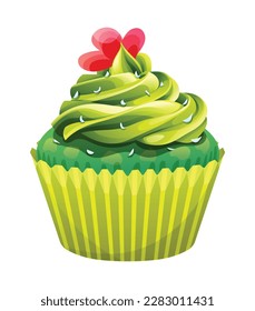 Matcha cupcake vector isolated on white background. Cupcake cartoon illustration