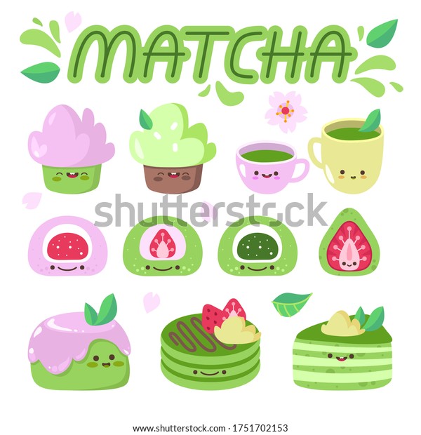 Matcha Dessert Collection Set Isolated On Stock Vector Royalty Free