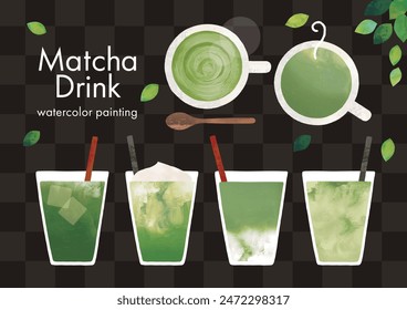 Matcha drink collection watercolor painting