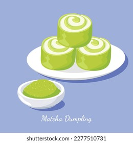 Matcha Dumpling roll with matcha bowl