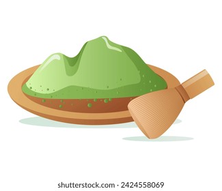 Matcha element of colorful set. Whimsical illustration showcase finely ground matcha powder, intricately illustrated in a captivating cartoon style. Vector illustration.