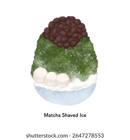 Matcha flavored shaved ice with azuki beans - Line drawing illustration