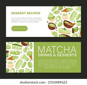 Matcha Food and Drink Banner Design with Tasty Dessert Vector Template