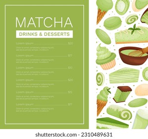 Matcha Food and Drink Menu Banner Design with Tasty Dessert Vector Template