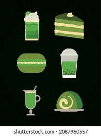 matcha food icon set design